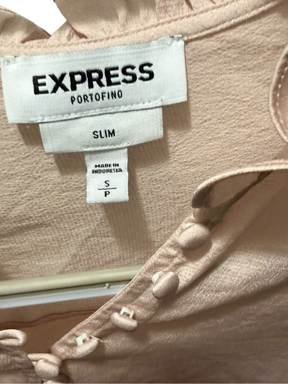 Express Blush Pink Button-Front Ruffle Collar Blouse - Picture 4 of 4